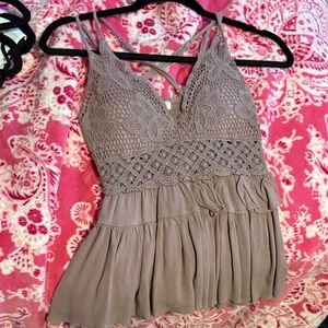 LA MIEL Gray Tan Embellished Cropped Camisole
